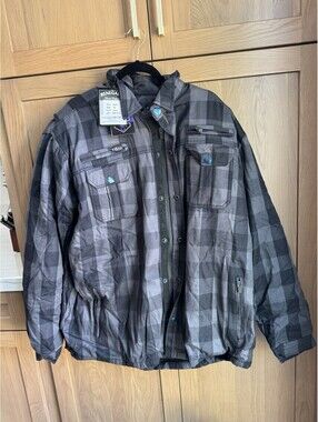 Daniel Smart Renegade Co Men's Motorcycle Shirt Plaid Biker Flannel Jacket 4XL